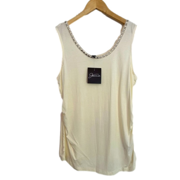 BEADED Tank Top Cream Coloured. Neutral coastal Beach vacation. Size Large - Picture 3 of 14